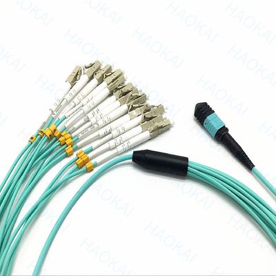 Breakout MPO OM3 Cordón de parche Conector LC Multimodo Cables de parche de fibra óptica