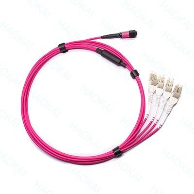 Cordón de parche de fibra óptica LC 12 núcleos MPO Fan Out Om4 Cables de parche de fibra