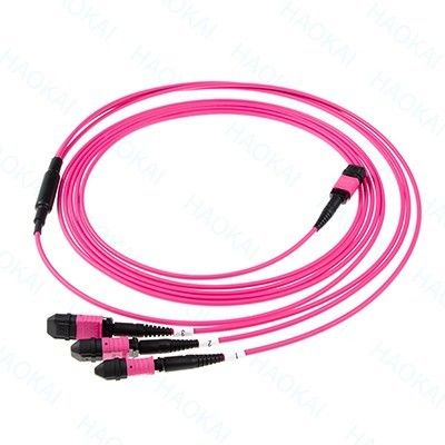 Cordón de parche de fibra óptica LC 12 núcleos MPO Fan Out Om4 Cables de parche de fibra