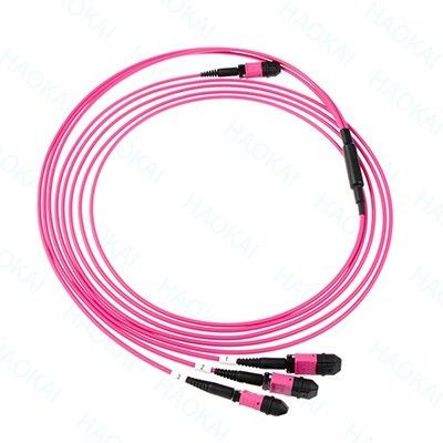 Cordón de parche de fibra óptica LC 12 núcleos MPO Fan Out Om4 Cables de parche de fibra