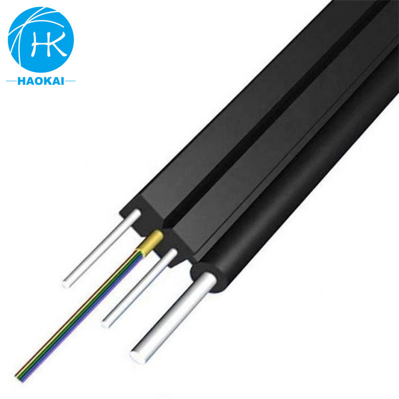 2 núcleo 6 núcleo FTTH Drop Cable Flat Fiber Optic Cable con alambre de acero de tubo central de aramida